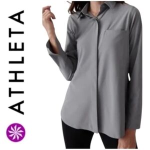 Athleta 'Urbanite' Long Sleeve Button Up Lavendar Gray Blouse Womens 1X